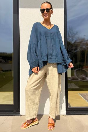 Made in Italy Sa Caleta Cotton Artist Smock Navy